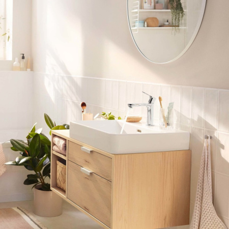 Смеситель для раковины с донным клапаном CoolStart EcoSmart+ Hansgrohe Rebris S 72588000 хром