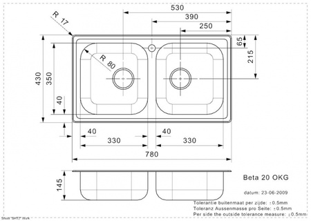 Мойка кухонная Reginox Beta R20 (780x430) ^ Lux 2393