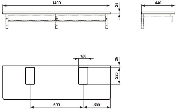Столешница для умывальника Ideal Standard SoftMood T7816WG