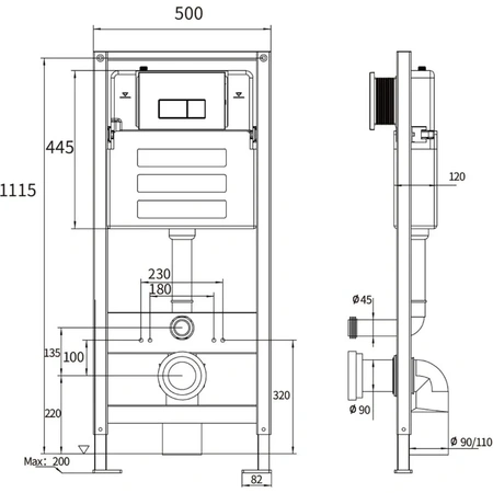 Инсталляция для подвесного унитаза Oliveeka OL-MQ-003 без клавиши