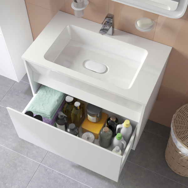 Тумба с умывальником IDDIS подвесная с ящиками белая Esper 80 см (ESP80W0i95K)