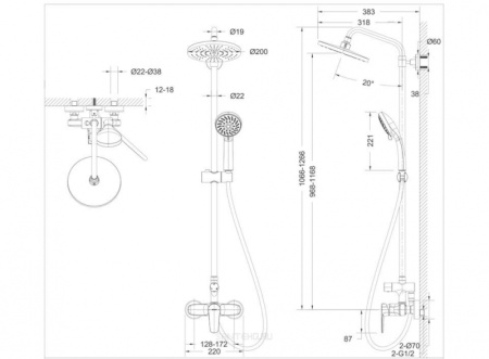 Душевая колонна Bravat Source со смесителем для ванны и душа (F6173218CP-A-ENG)