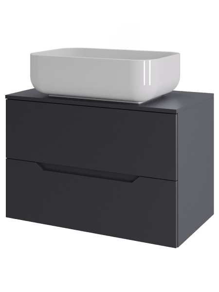 Тумба с раковиной подвесная 70 см, Orange Line Li-70TugMDF+B03-600W графит/белый