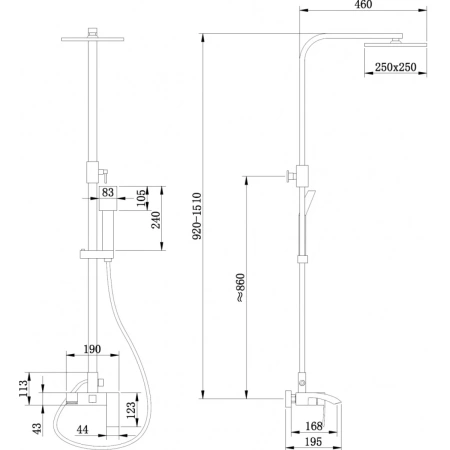 Душевая стойка ABBER Wasserfall AF8616L с изливом, хром