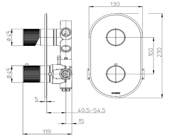 Смеситель для ванны темростатический на 2-5 потребителей Bossini Ply Z00932.030 хром 