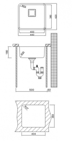 Кухонная мойка (44х42)Oulin OL-0363