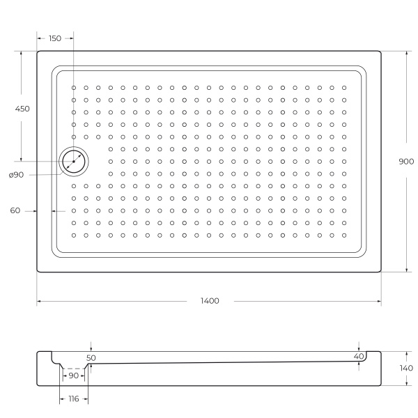 Акриловый душевой  поддон (140х90) CEZARES TRAY-A-AH-140/90-15-W