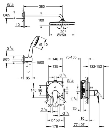 Душевой комплект на 2 потребителя Grohe BauEdge New 25290 000 (25290000)