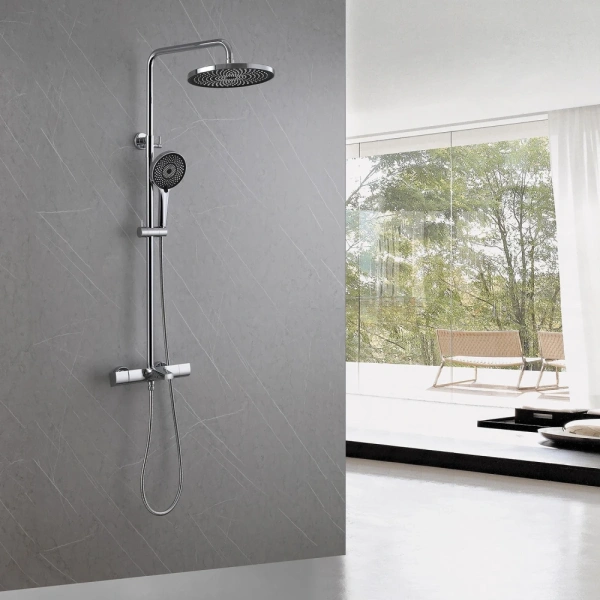 Душевая стойка ABBER Thermostat AF8516L с термостатом и изливом, хром