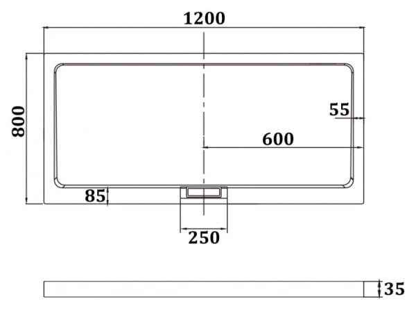 Душевой поддон прямоугольный 80х120х3,5 RGW AWS-21 03190382-01