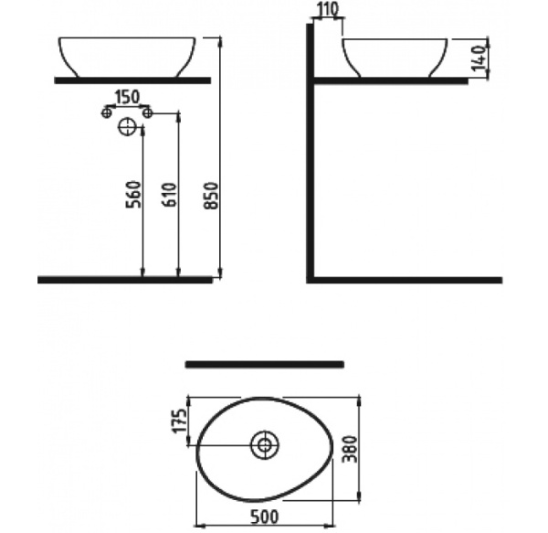Раковина накладная (50х38) Bien Motto MTLG05004FD0W5000