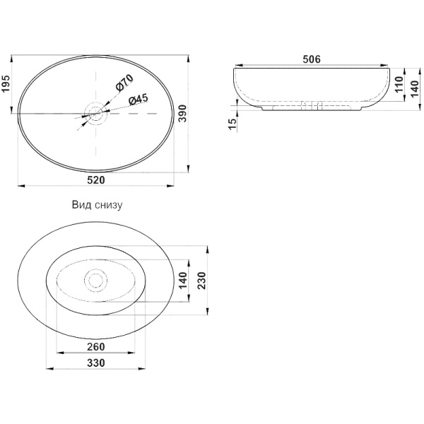 Раковина накладная Brevita Melana 52 MLN-320316MB
