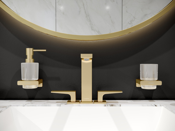 Смеситель для раковины на 3 отверстия с донным клапаном Push-Open Hansgrohe Metropol 32515990 полированное золото