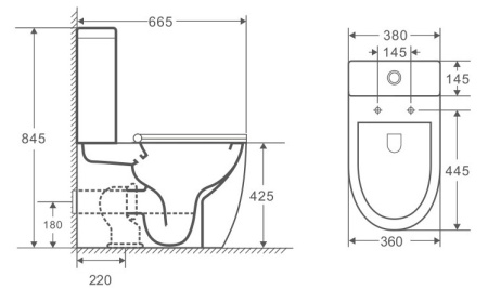 Бачок унитаза-компакта OWL Vind Cirkel-GL, двойной слив 3\6л, арматура WDI, OWLT190301/2