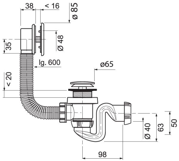 Сифон универсальный с клик-клак Cersanit VIRGO 63087