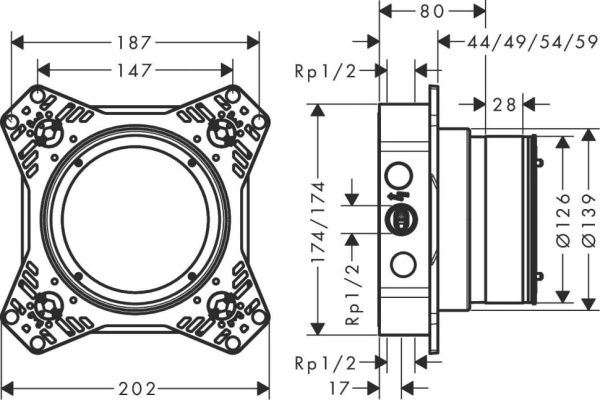 Скрытая часть смесителя hansgrohe Ibox Universal 2 01500180