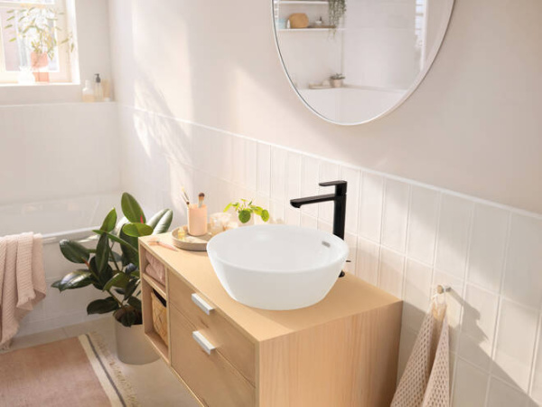 Смеситель для раковины с донным клапаном CoolStart EcoSmart+ Hansgrohe Rebris S 72590670 черный матовый