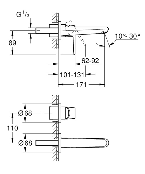 Смеситель для раковины встраиваемый Grohe Eurodisc Cosmopolitan 19573 002 (19573002) хром