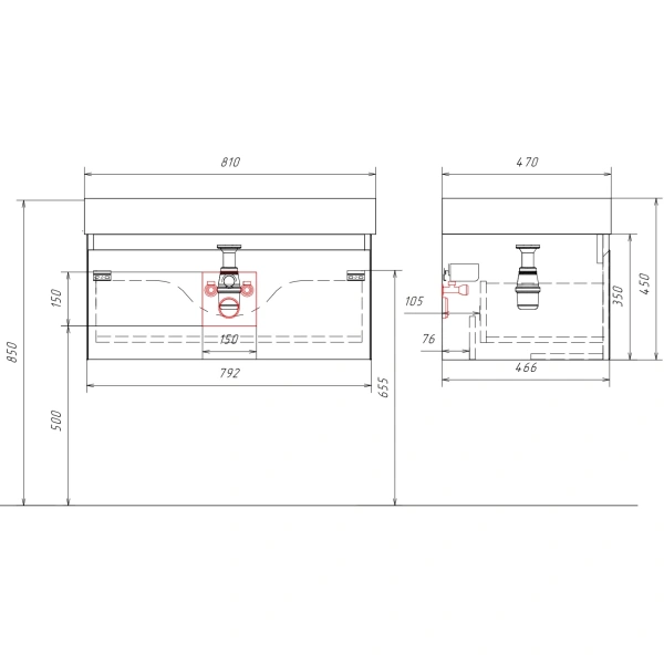 Тумба без раковины 80 см Aqwella Geometria GE01081MD морская дюна матовый