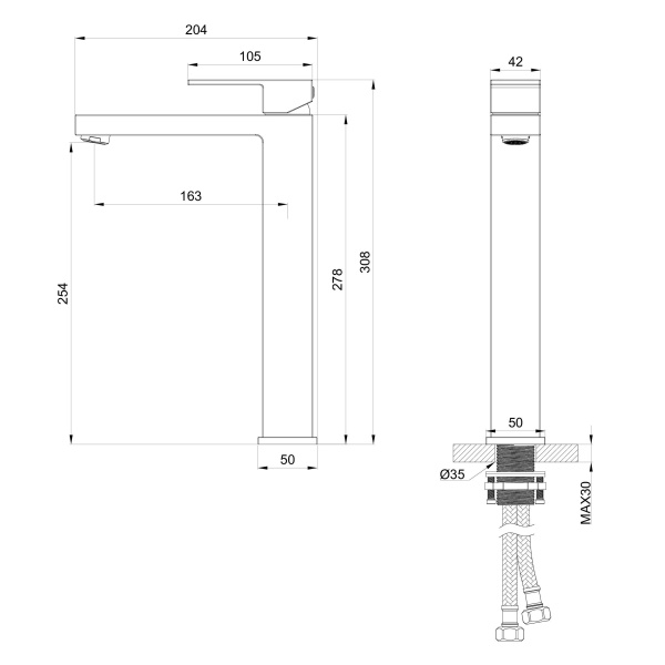 Смеситель для раковины высокий WONZON & WOGHAND CUBE, черный матовый WW-88239016-MB Смеситель для раковины высокий WONZON & WOGHAND CUBE, черный матовый WW-88239016-MB