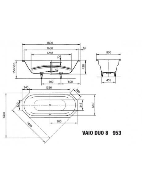 Стальная ванна (180х80) Kaldewei Vaio Duo 8 953 Standard 233300010001