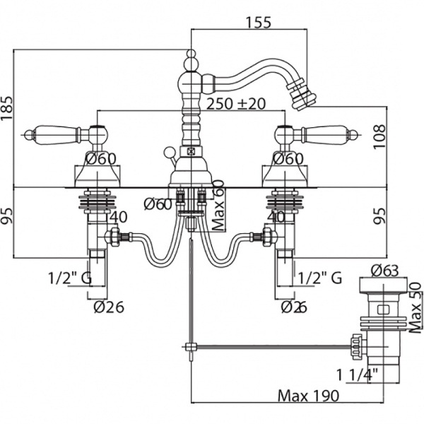 Смеситель для биде Cezares Diamond DIAMOND-BBS2-03/24-Sw