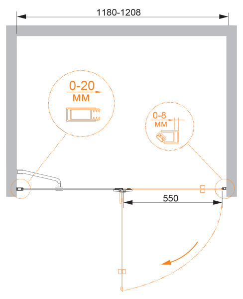 Душевая дверь (120х195) CEZARES BERGAMO BERGAMO-W-B-12-120-C-Cr-L