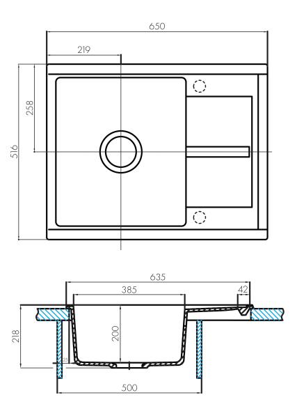 Кухонная мойка Aquaton Делия 65 1A718632DE290 шампань