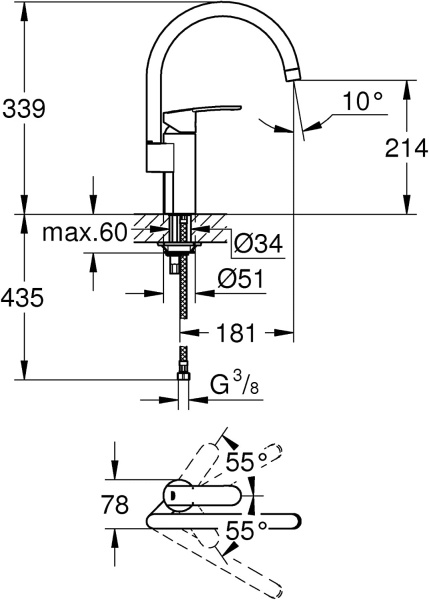 Смеситель однорычажный для кухни Grohe Wave Cosmopolitan 32449 001 (32449001) хром