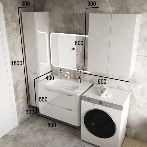 Тумба под раковину Style Line Марелла 80 Люкс Plus СС-00002411 белый глянец