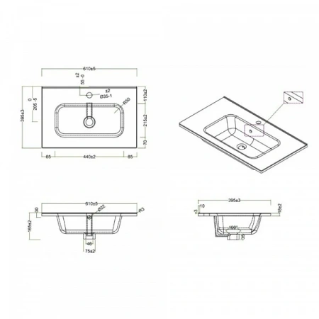 Раковина из искусственного мрамора (60х48) BelBagno LUCE BB600AB