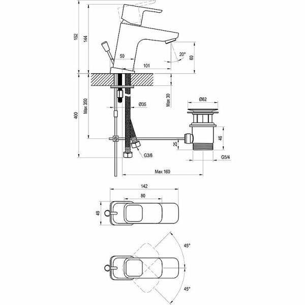 Смеситель для раковины Ravak 10° TD 011.00 X070063