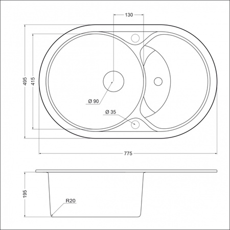 Кухонная мойка (77,5х49,5) EMAR EMQ-1775.C Сардоникс