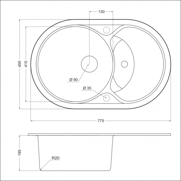 Кухонная мойка (77,5х49,5) EMAR EMQ-1775.C Антрацит