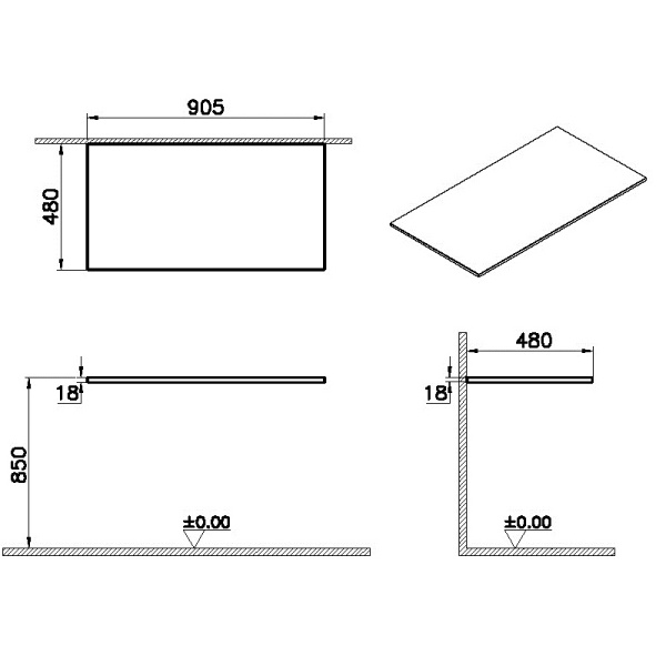 Столешница 90 см Vitra Origin 65946, ясень