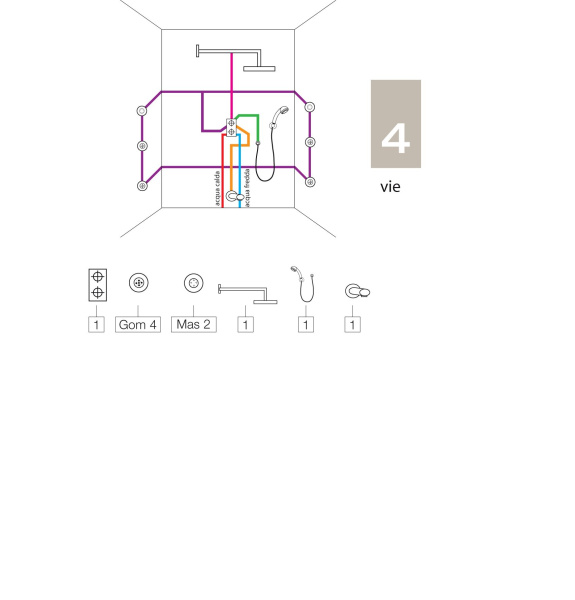 Смеситель для ванны темростатический на 2-5 потребителей Bossini Nobu INZ072.075 нержавеющая сталь матовая