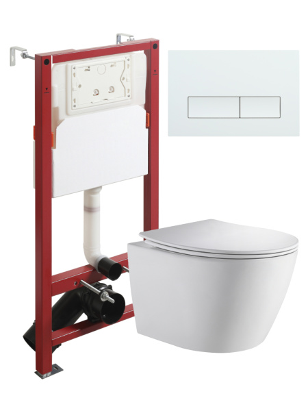 Комплект унитаза с инсталляцией безободковый Orange CI07-150W+APB288 кнопка смыва белый