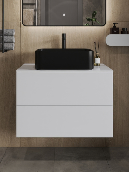 Тумба с раковиной подвесная 75 см, Orange Otto Ot-75TuMDF+B02-460MB белый глянец