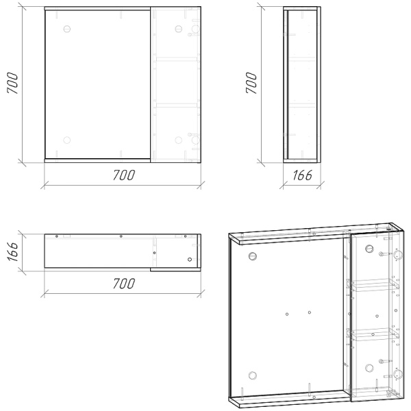 Зеркало-шкаф (72х72) Grossman Юнит 2070112 универсал. кадена вуд