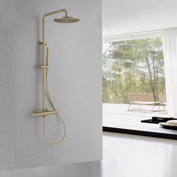 Душевая стойка ABBER Wasser Kreis AF8160G с термостатом без излива, золото матовое Душевая стойка ABBER Wasser Kreis AF8160G с термостатом без излива, золото матовое