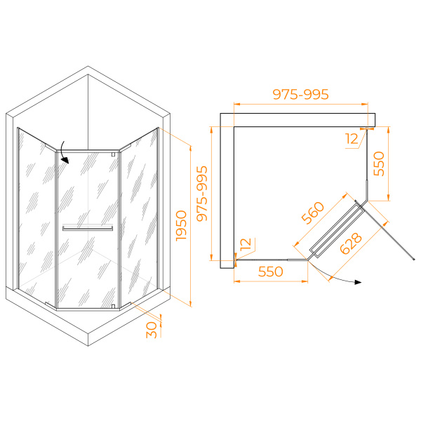 Душевой уголок (100х100) RGW Passage PA-82 41088200-11 прозрачное