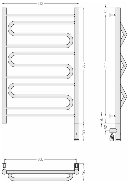 Полотенцесушитель электрический (80х50) Cунержа Элегия 3.0 15-5819-8050 правый