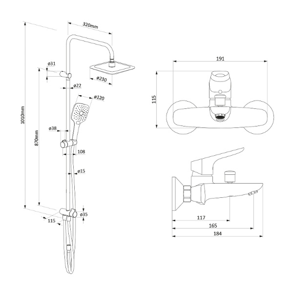 Душевая система Damixa Origin Bit 408771435 Душевая система Damixa Origin Bit 408771435