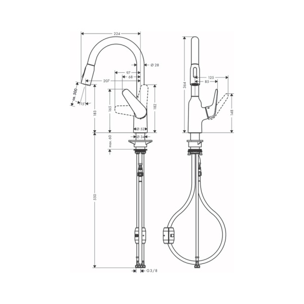Смеситель для кухни с выдвижным изливом Hansgrohe Focus M42 71801800 нержавеющая сталь