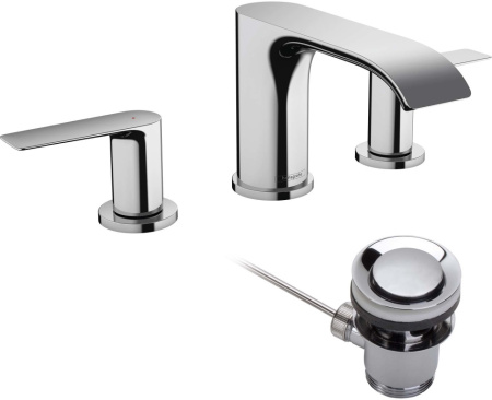Смеситель для раковины на 3 отверстия с донным клапаном Hansgrohe Vivenis 75033000 хром