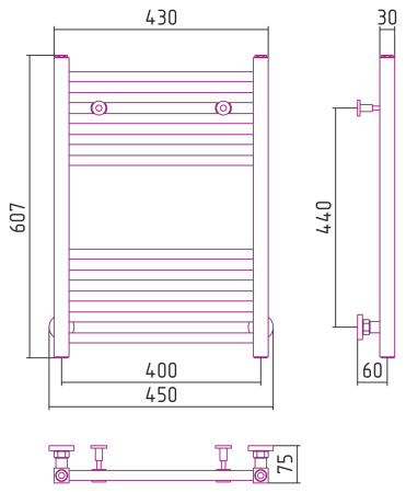 Полотенцесушитель водяной Сунержа Модус (60х40) Матовый Черный 31-0250-6040
