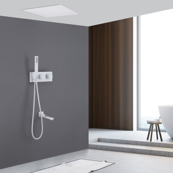 Душевой комплект ABBER Daheim AF8254W скрытого монтажа с изливом, термостат, белая матовая