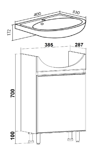Тумба под раковину Runo графит Лада 40 (00-00001195) без раковины