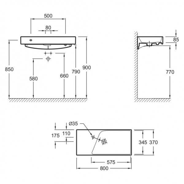 Раковина подвесная (80х37) Jacob Delafon Rythmik EXP112-00