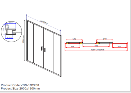 Душевая дверь Vincea Garda VDS-1G2200CL, (200х190)   хром, стекло прозрачное